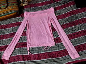 Pink Off-Shoulder Ribbed Top