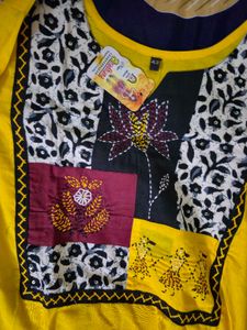 Vibrant Yellow Kurta with Patchwork