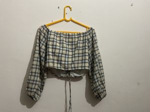 Zara Plaid Long Sleeve Crop Top