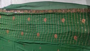 Elegant Green Sequined Saree attach blouse
