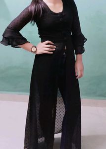 Elegant Black Schiffli Kurta with Bell Sleeves