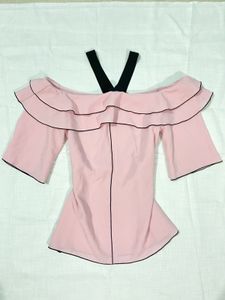 baby pink Off-Shoulder Ruffle Top