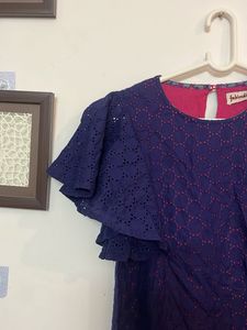 Girls Navy Blue Embroidered Gown