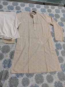 Men's cream golden Kurta Set