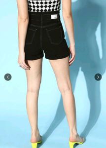 Black Denim High-Waist Shorts
