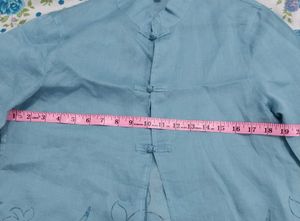 Blue Mandarin Collar Kurti Top