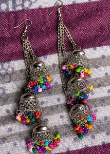 Boho Jhumka Earrings with Beads