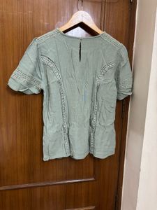 Olive Embroidered Short Sleeve Top
