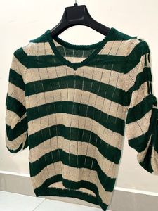 green shimmer wool top