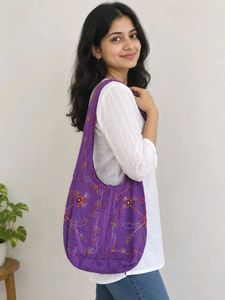 Vibrant Purple Embroidered Sling Bag