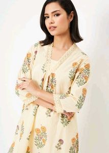 Floral ethnic kurti with lace Pure cotton