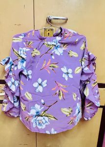 Purple Floral Ruffle Sleeve Top