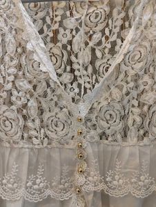 White Lace V-Neck Peplum Top