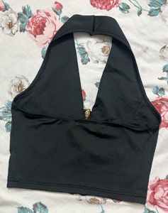 Black Halter Neck Zip Crop Top