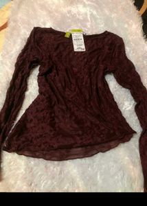 Burgundy Lace Sheer Top