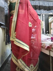 red and green kota doria saree