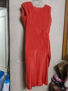 Chic Orange V-Neck Sleeveless Midi Dress