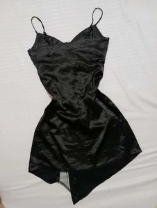 Satin Slip Dress with Lace Trim
