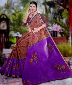 Elegant Brown &amp; Purple Saree