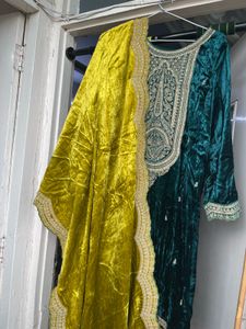 Elegant Teal Velvet Kurta Set