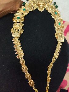 Long Lakshmi haram with green hanging