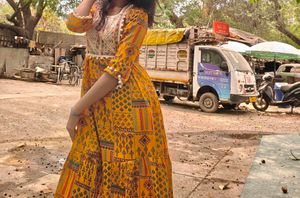 Boho Embroidered Mustard Dress