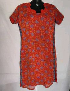 Floral Print Orange Kurta and Blue pant