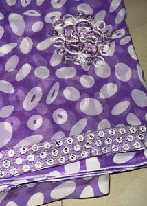 lavender Saree with White Polka Dot Print snd 2blo