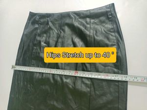 Zara Small Black Faux Leather Slit Long Skirt