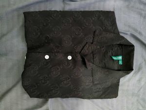 Black Embossed Button-Up Shirt