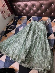 Velvet Green Blouse &amp; Net Leheng