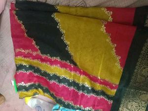 Vibrant Color Block Saree with Golden Border