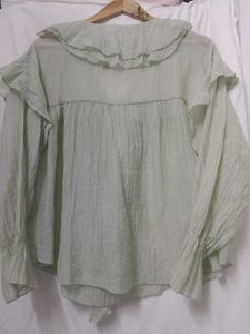 Light Green Ruffled V-Neck Top