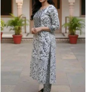 Black & White Floral Kurta Set