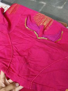 Chanderi Beautiful  Pink &amp; Gold Saree Fabric