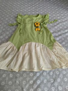 Cute Green & Cream Ruffled Dress