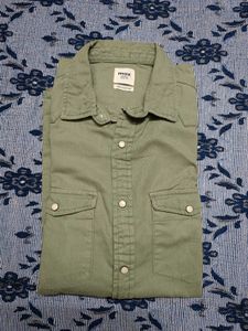 Men's Casual Olive Green Denim Shirt