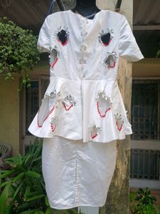 Unique White Cut out hearts Embellished Dress