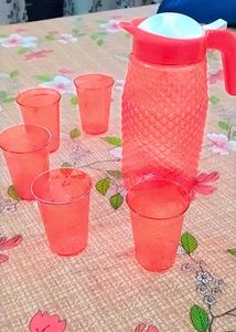 Jug With 5 Glass(Red Colour).