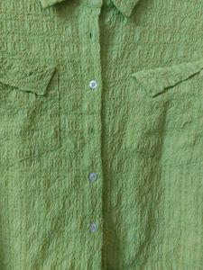 Lime Green Textured Button-Up Top