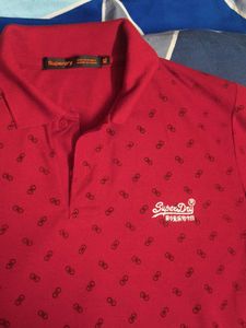 Superdry Red Polo T-Shirt with Pattern