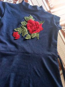Navy Blue Embroidered Rose Dress