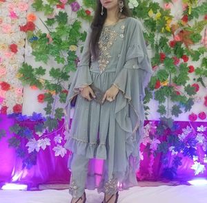 Grey Embroidered 2-Piece Suit