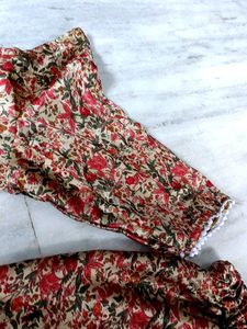 Floral Print satin kurta pant