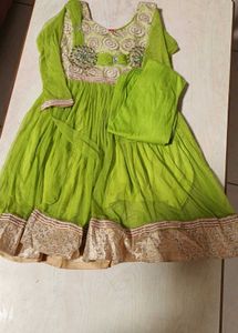 Green Embroidered Girls Anarkali Dress