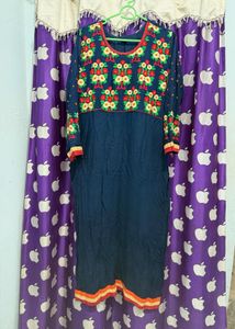 Embroidered Navy Blue Kurta