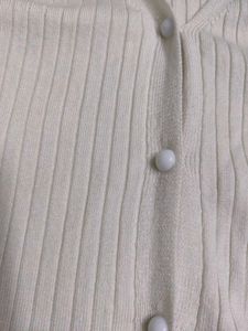 White Ribbed Cardigan with Ruffles