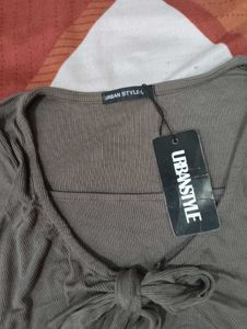 Women's Grey Tie-Front Top