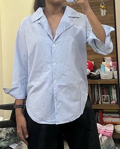 Light Blue Collared Button-Up Top
