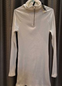 women off-white ribbed bodycon dress